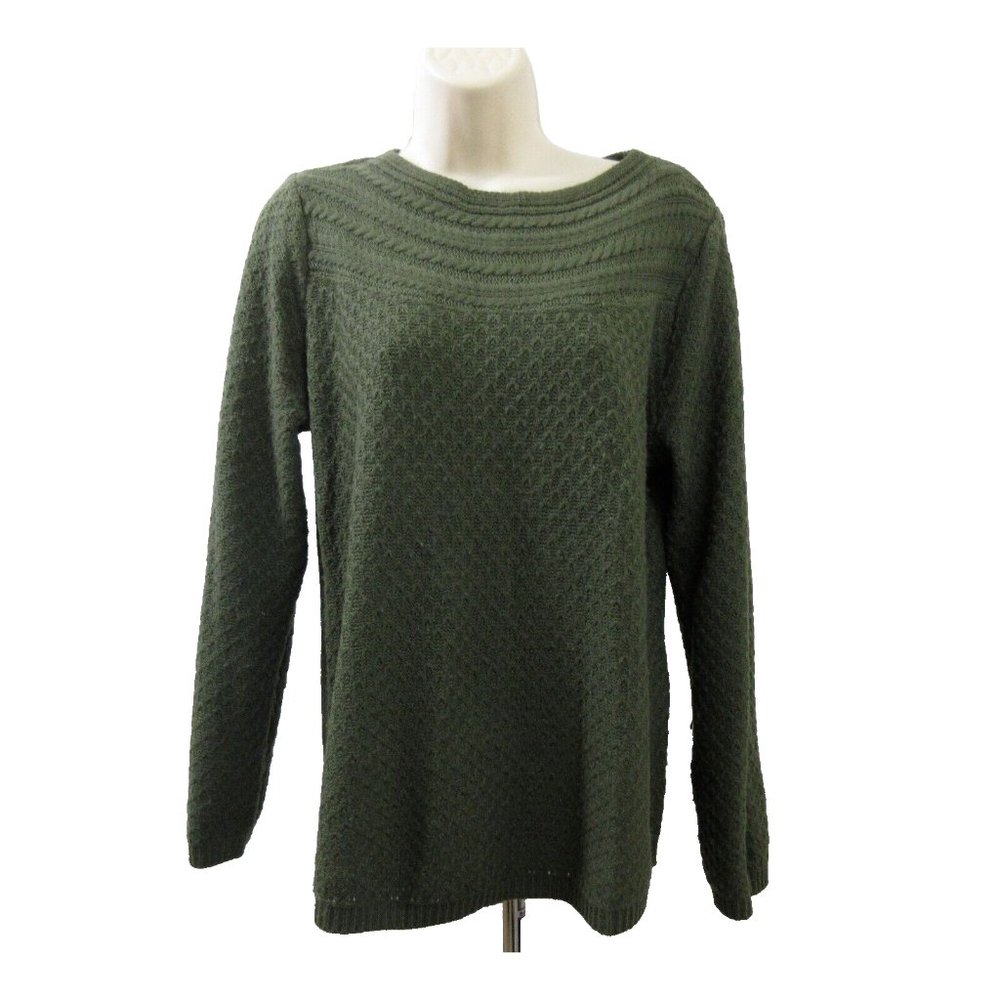 Croft & Barrow Pullover Sweater Size Large Hunter Green Long Sleeve Cable Knit